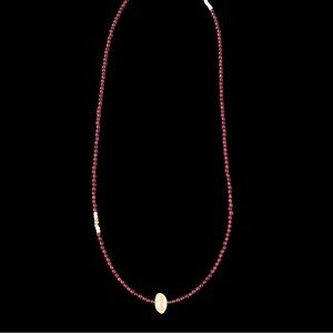 Asymmetrical Garnet Necklace w Baroque Pearl | Gold-Filled Clasp | Handmade